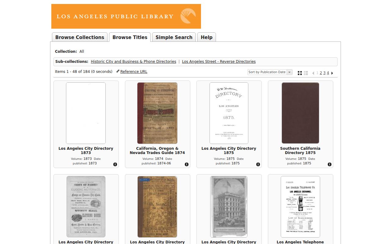 California city directory volumes in the Los Angeles Public Library ResCarta browser