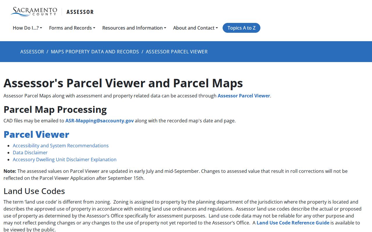 California neighbors lookup using the Sacramento County Assessor Parcel Viewer