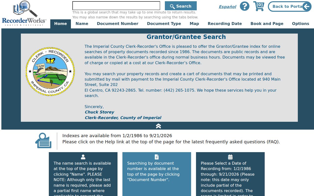 California previous residents research using Imperial County RecorderWorks deed index