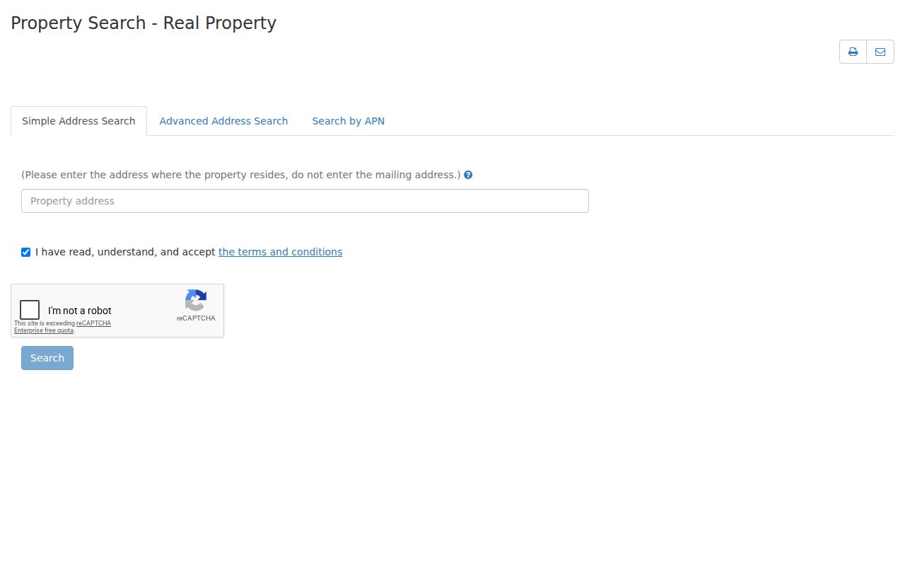 California street-address and APN fields in the Santa Clara Assessor search